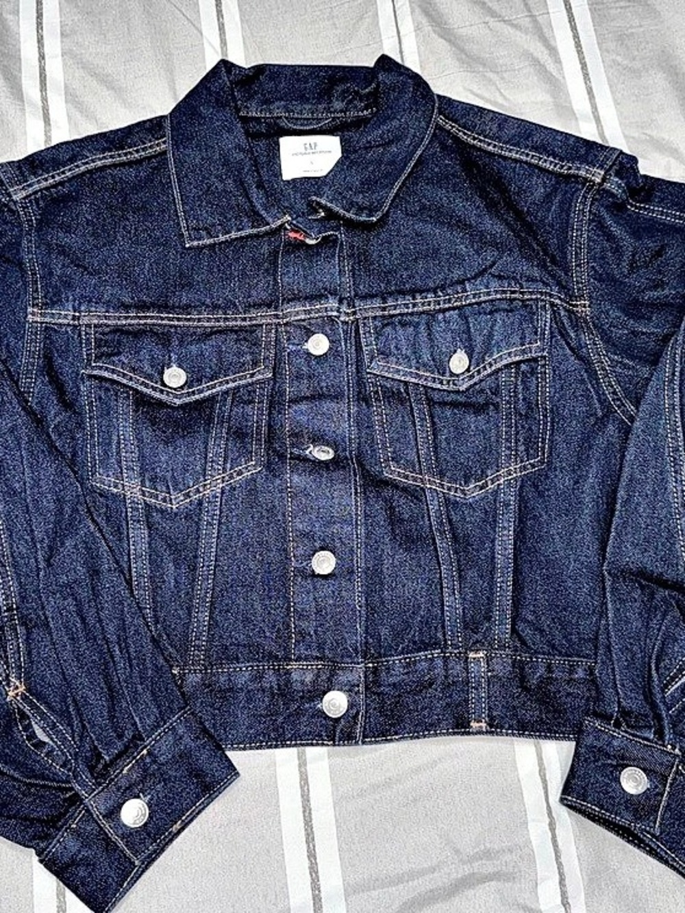 Gap x Victoria Beckham Relaxed Crop Denim Jacket Blue